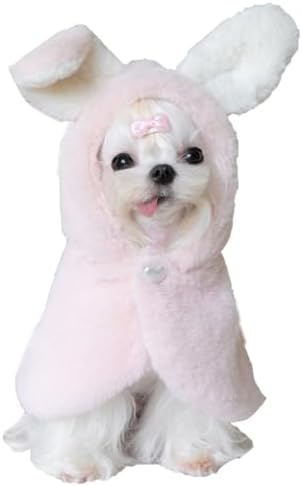 Pet Ponchos, Warm Plush Poncho for Small Breeds Dogs and Cats, Easter Outfit for Dog, Rabbit Costume for Puppy, Dog Bunny Costumes, Teacup Puppy Clothes for Chihuahua Yorkie Pink Bunny Large