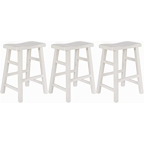 Comparison: Best Counter Stools For White Kitchen 8 eHemco Heavy-Duty Solid Wood Saddle Seat Kitchen Counter Height Barstools, 24 Inches, White, Set of 3