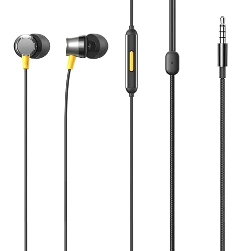 Image of realme Buds 3 Wired Earphones with Mic (Black) | 9mm Dynamic Driver | 3.5mm Jack | Single Button Control | Braided Tangle-Free Cable | Model RMA2419 (Buds 3 3.5mm Wired Earphone, Color Black)