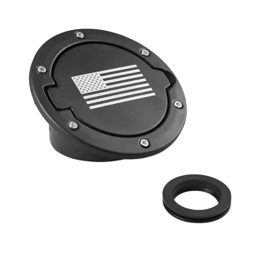 Sandfren Car Fuel Filler Door Gas Tank Cap Heavy Duty American Flag Vehicle Fuel Filler Door Locking Gas Tank Cover Replacement Compatible with 2007-2017 Wrangler JK 2-Door 4-Door