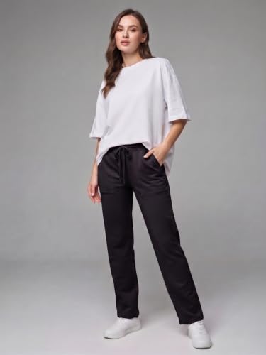 Image of Mehrang Women's Wide-Leg Side Pocket Trouser|Palazzo Pants|High Waist Trousers with Drawstring|Lightweight Casual & Travel Wear|Women Trousers Pants | Trousers Flared Korean Style