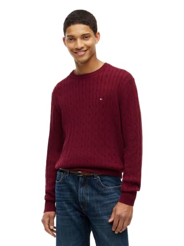Image of Tommy Hilfiger Men's Cable Knit Crewneck Sweater Lightweight Pullover