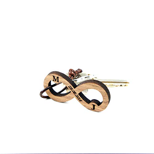 Preisvergleich Produktbild Schlüsselanhänger Holz mit Gravur Schlüsselring Schlüsselband für Auto Haustür Bike (Unendlichkeitszeichen)