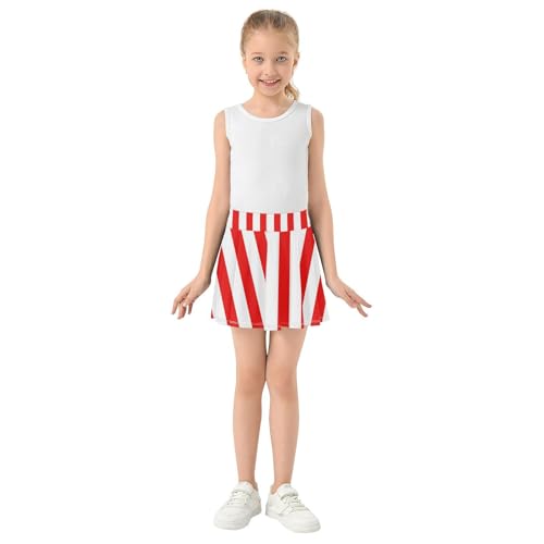 Red White Stripes Girls Athletic Skorts Flowy Golf Tennis Skirts with Shorts & Pocket3