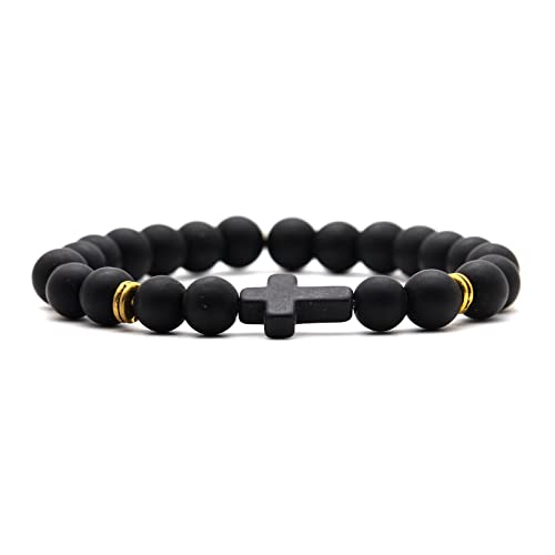 Image of Xusamss Fashion 8MM Matte Agate Beads Bracelet Cross Elastic Bracelet,7 1 /2 Wrist