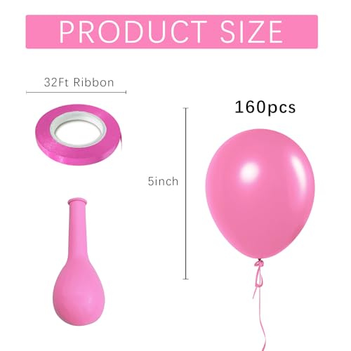 Image of Pink Balloons Pink Birthday Decorations 160 Pack 5 inch Round Gender Reveal Ballons for Birthday Wedding Anniversary Baby Shower Gender Reveal Party Decoration