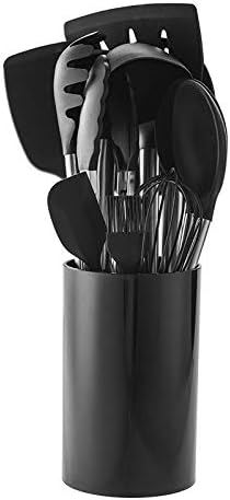 Silicone Cooking Utensils Set 14 Pcs Kitchen Utensils Set Stainless Steel Handle Heat Resistant Kitchen Tools Set Kitchen Gadgets Tools Set (Color : Black)