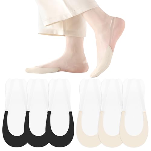 No Show Socks with Invisible Sling Back Womens, 6 Pairs Low Cut Half Toe Topper Socks with Non-Slip Straps for Heels