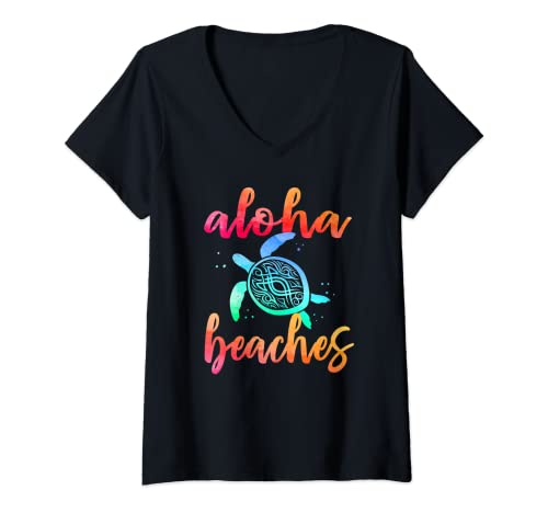 Mujer Acuarela Aloha Playas Tortuga Camisa Hawaiin Sea Turtles Camiseta Cuello V