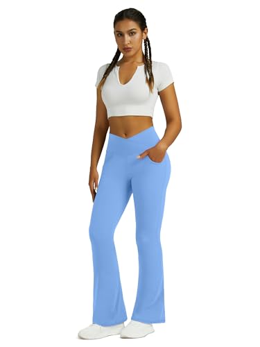 Image of Flare Leggings for Women with Pockets 2pack High Waisted Crossover Flare Leggings Bootcut Yoga Pants