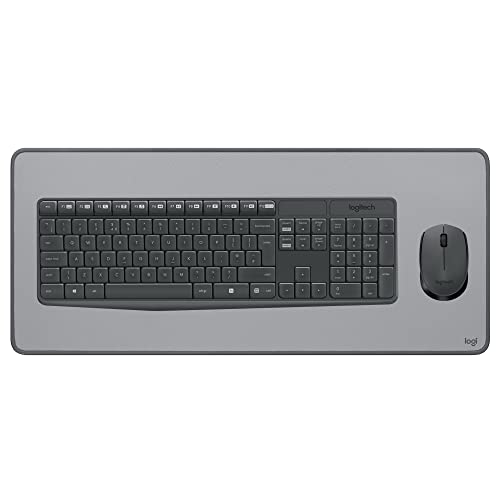 Logitech MK235 Combo Clavier Souris sans Fil, Récepteur USB Unifying, PC/Ordinateur, Clavier Français AZERTY - Gris + Logitech Desk Mat - sous-Main, Large Tapis de...