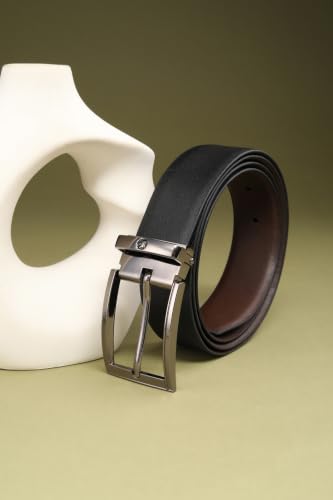 Image of Louis Philippe Men's 100% Italian Leather Matt Gun Metal Buckle Formal Reversible Belt