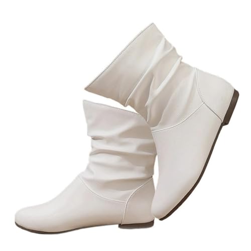 White Slouchy Leather Ankle Boots