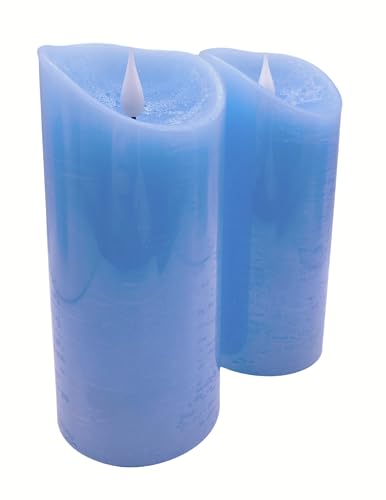 Image of Adoria Large Blue Flameless Candles Set 2- Real Wax Candles with 3D Flame-Ocean Scented-Dia 3.15x 7 Inch for Home Decor. Party, Camping,Ambiance Lighting