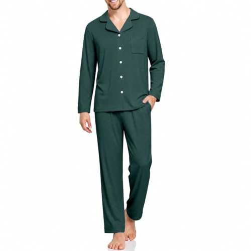 Mens Pajama Set Long Sleeve Button Down Notch Collar Nightwear Sleep Set - image 1