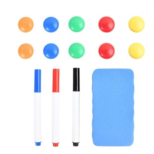 14 Piezas Juego de Rotuladores Pizarra Blanca, 3 Rotuladores Magnéticos de Colores, 1 Esponja para Pizarra Blanca, 10 Imanes para Pizarra Magnética para Escuelas Hogares Oficinas