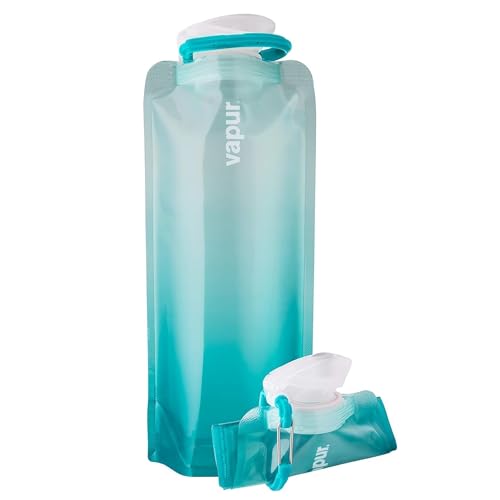 Vapur Flexible, Collapsible Wide Mouth Anti-Bottle with Detachable Carabiner, 34 Ounce, Malibu Teal, Pack of 1