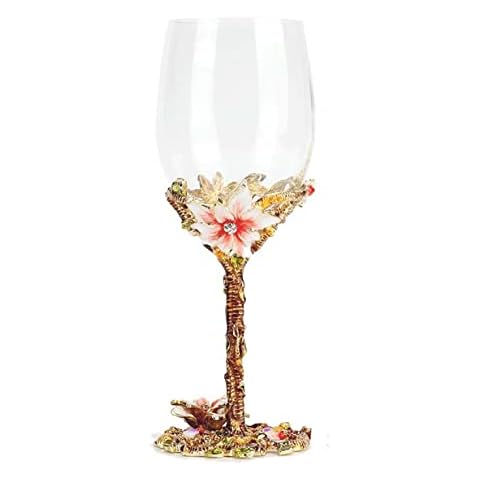 Red/White Wine Glass, Handmade Painted Enamel Flower Gin Wine Glass Long Stem Lead Free Crystal Wine Glasses, Ideal Gifts for Women Mum Friends Mothers Day (Flower Wine Glass) Cover