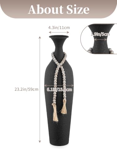 Image of Sziqiqi Black Tall Floor Vase, Metal Floor Decor with Bead String for Home