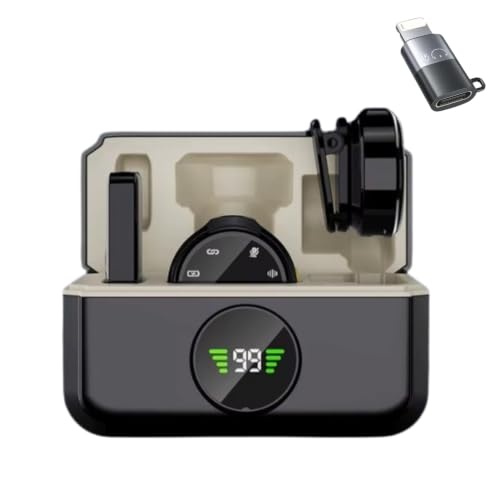 Image of GADGETSWEAR Dual Q8 Wireless Lavalier Microphone with LED Display Case for YouTube, Vlogging, Podcasting, Android, Camera, PC, Lightning, Type-C, & iOS Plug & Play with Noise Cancellation
