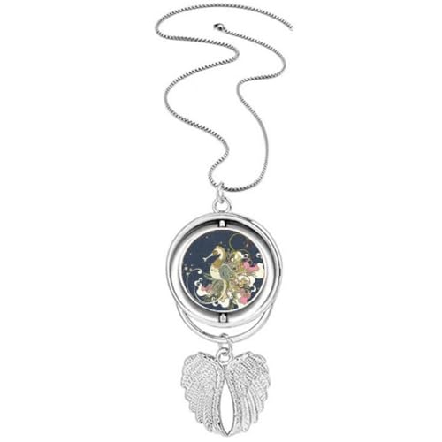 Collier hippocampe japonais Ukiyo-e en argent ciselé et ses ailes d'ange