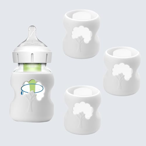 3 Pack White Silicone Sleeves for Dr. Brown's Glass Baby Bottles 5oz, Anti-Slip & Anti-Breakage Design, Compatible with Dr. Brown's Wide-Neck Glass Bottles (5 Ounce)