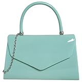 fi9® BNWT - Bolso de mano retro de charol para novia, boda, noche, fiesta, bolso de mano, medium (Verde Menta)