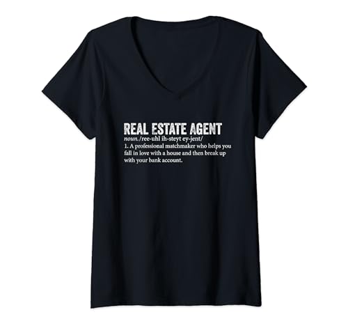 Donna Fun Real Estate Agent Team Dizionario Definizione Descrizione Maglietta con Collo a V