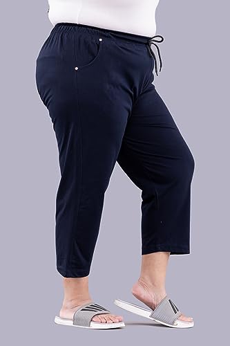 Image of CUPID Woman's Plus Size Plain Cotton Half Pant, 3 /4th Sports n Casual Night Short Pant, Knee Length Indoor n Outdoor Capris for Ladies
