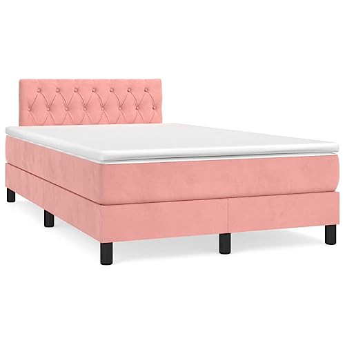 Genérico Cama Box Spring con colchón y LED Terciopelo Rosa 120x190 cm,Mobiliario,Camas y Accesorios,Camas y somieres-3270176