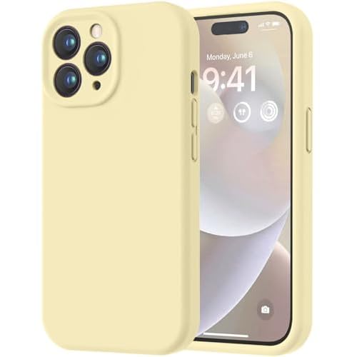 LOVE 3000 Designed for iPhone 14 Pro Case, Premium Silicone with [Soft Anti-Scratch Microfiber Lining] Shockproof Protective Phone Case for Men Women Girls 6.1″, Creamy Yellow