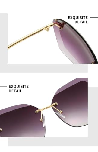Vintage Rimless Pilot Sunglasses Women Men Retro Cutting Lens Gradient Sun Glasses Female UV4003