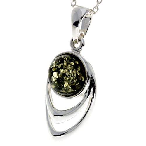 Genuine Round Baltic Amber & Sterling Silver Modern Pendant without Chain - GL20192