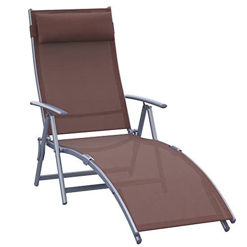 Outsunny Sdraio da Giardino Pieghevole con Cuscino, Schienale con 7 Reclinazioni, 137x63.5x100.5cm, Marrone