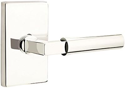 EMTEK Modern Rectangular Rosette Dummy, Pair with Matching Finish Hercules Lever - Choice of 7 Finishes - 5052HECUS14 - Polished Nickel (US14)
