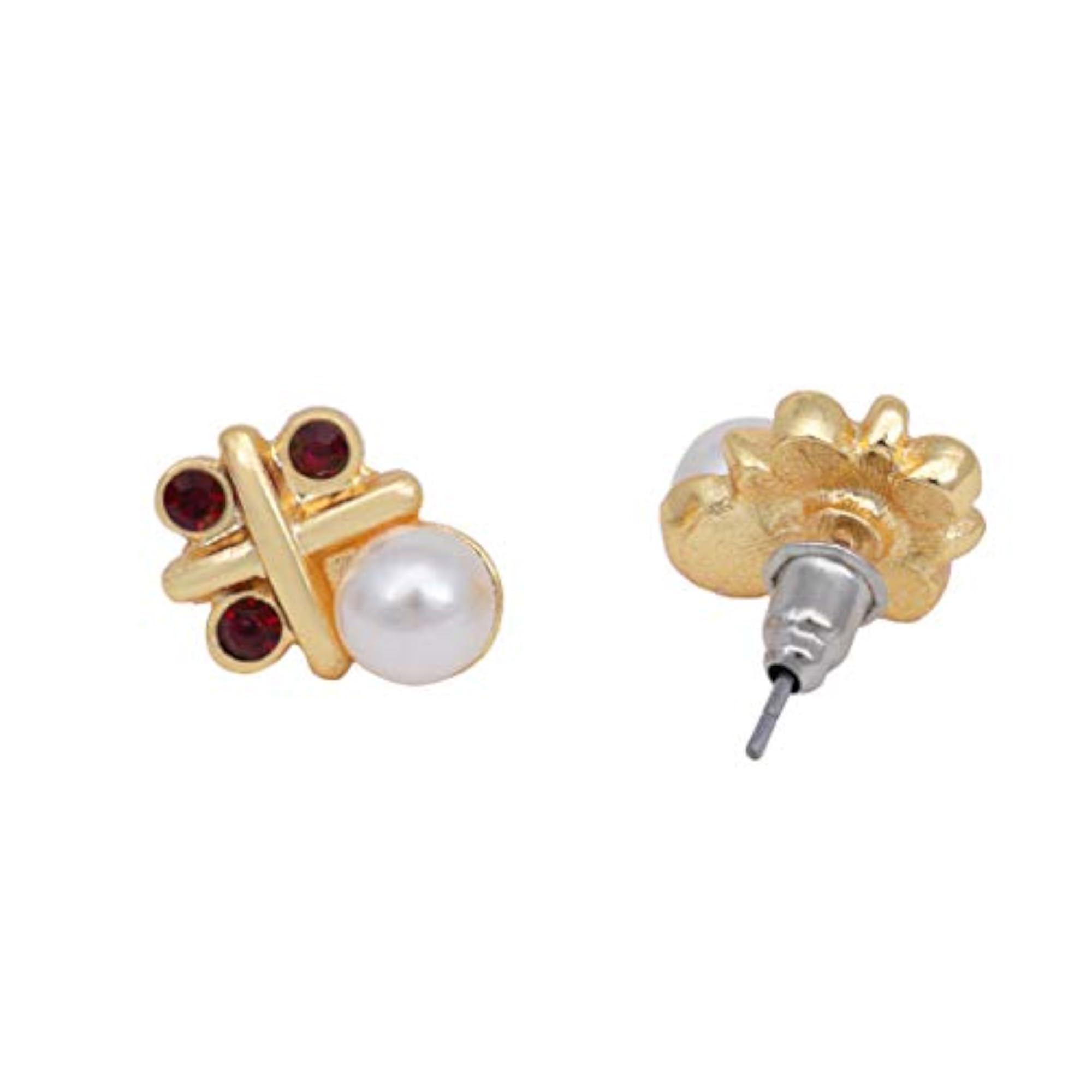 Tone Pearl Hug Kiss Stud Earrings