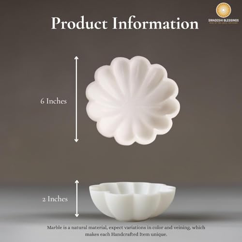 Image of SWADESHI BLESSINGS Handcrafted Marble Scalloped Urli Bowl for Home Decor | Traditional Decorative Bowl for Floating Flowers, Potpourri & Festive Decor Item | Pooja Decoration | Wedding /Return Gift, 6 inch