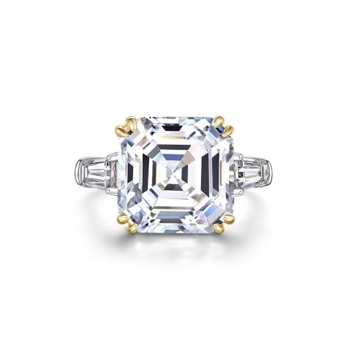 ORAVISTA 14K Solid Gold over S925 Ascher Cut 7ct 12 * 12MM Moissanite Engagement Ring, A Treasured Gift for the Fashion-Forward Women (White, 6)