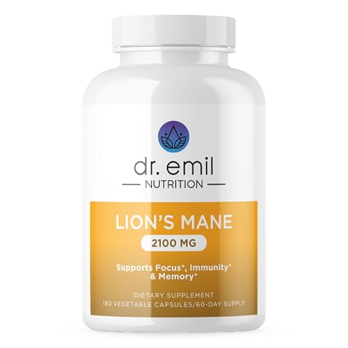 Image of Dr. Emil Organic Lion's Mane Mushroom, High-Potency Nootropic, 180 Capsules | High-Potency Nootropic with Organic Lion's Mane and BioPerine to Support Focus, Mental Clarity, and Cognition