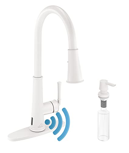 Casainc Kitchen Faucet With Pull Down Sprayer Matte White With Led Function, 17.31In H Touchless 1.8 Gpm Single Handle Kitchen Sink Faucet, Lead-Free Copper For Bar Laundry Kitchen Sink #TOP18