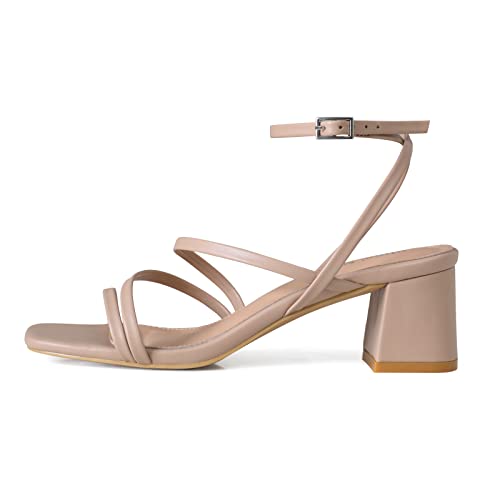 Image of Shoe'N Tale Strappy Heels for Women Low Chunky Block Heel Dress Shoes Square Open Toe Ankle Strap Heeled Sandals