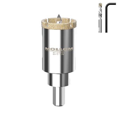 Image of MOLLOM 1-1 /8 inch (29mm) Diamond Hole Saw with 2 Pilot Drill Bit | Tile Hole Saw Smooth Cutting Porcelain Tiles,Ceramic,Marble,Granite