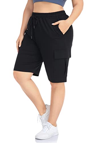 ZERDOCEAN Women's Plus Size Cargo Sweat Shorts Active Summer Workout Walking Athletic Shorts with Pockets