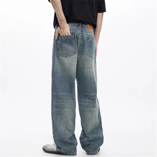 Men's Wide Leg Jeans Baggy Loose Straight Hip Hop Distressed Ripped Hollow Out Vintage Denim Trousers4