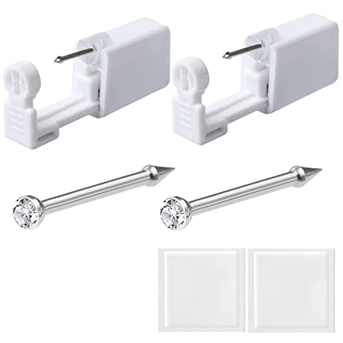 Suskriyocic 2 Pack Disposable Sterile Nose Piercing Kit Tool with Stud Painless Self Ear Gun for Kit, and Supplies (White)