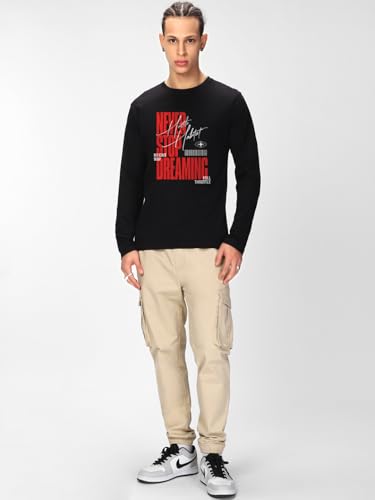 Image of Bewakoof Men's 100% Cotton Graphic Print Regular Fit Full Sleeve Round Neck T-Shirt | Tshirt for Men Cotton| Casual Wear | Street Wear