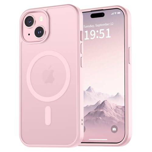 vnnink for iPhone 15 Case,iPhone 14/iPhone 13 Case, Magnetic Matte Military Grade Drop Protection Translucent Cell Phone Cover,Rugged Shockproof Cover,Light Pink - image 1