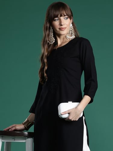 Image of INDO ERA Women's Viscose Rayon Straight Fit Embroide Straight Kurta (KT5WN10032)