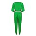 Summer Women's Round Neck Solid Color Short Sleeve Ruffle Sleeve and Elastic Belt Trousers Pocket Two-piece Set Green