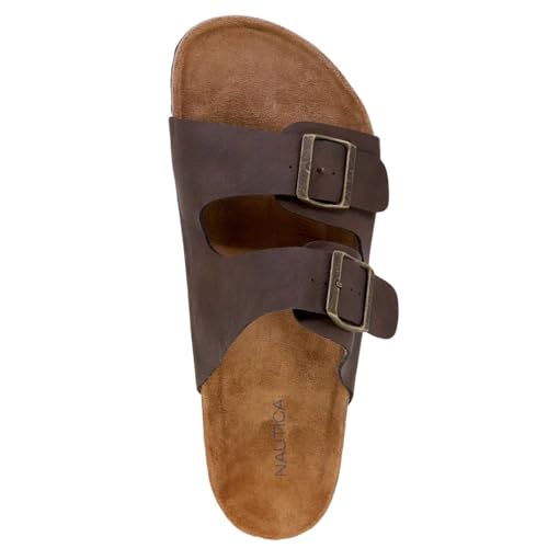 Image of Nautica Men's Sandals - Casual Slides with 2 Adjustable Buckle Straps and Cork Footbed for Ultimate Comfort and Style (Regular /Wide Width, Big Size)